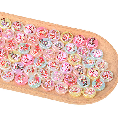 100Pcs 24mm double-sided printing cartoon strawberry girl beaded flat DIY mobile phone chain bag pendant material jewelry