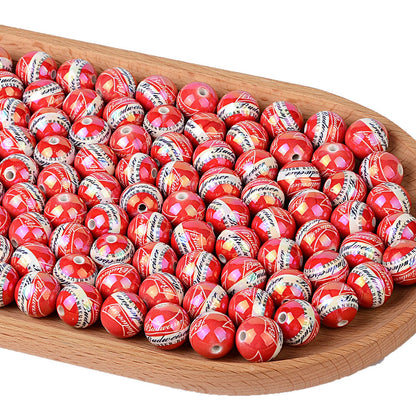 100Pcs 16mm acrylic printing red Budweiser straight hole round beads DIY mobile phone chain keychain bead jewelry accessories