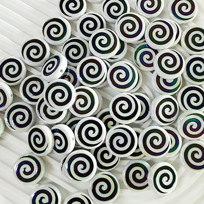 100Pcs acrylic color-plated double-sided printing whirlwind donut straight-hole beads, biscuit beads DIY mobile phone chain jewelry accessories