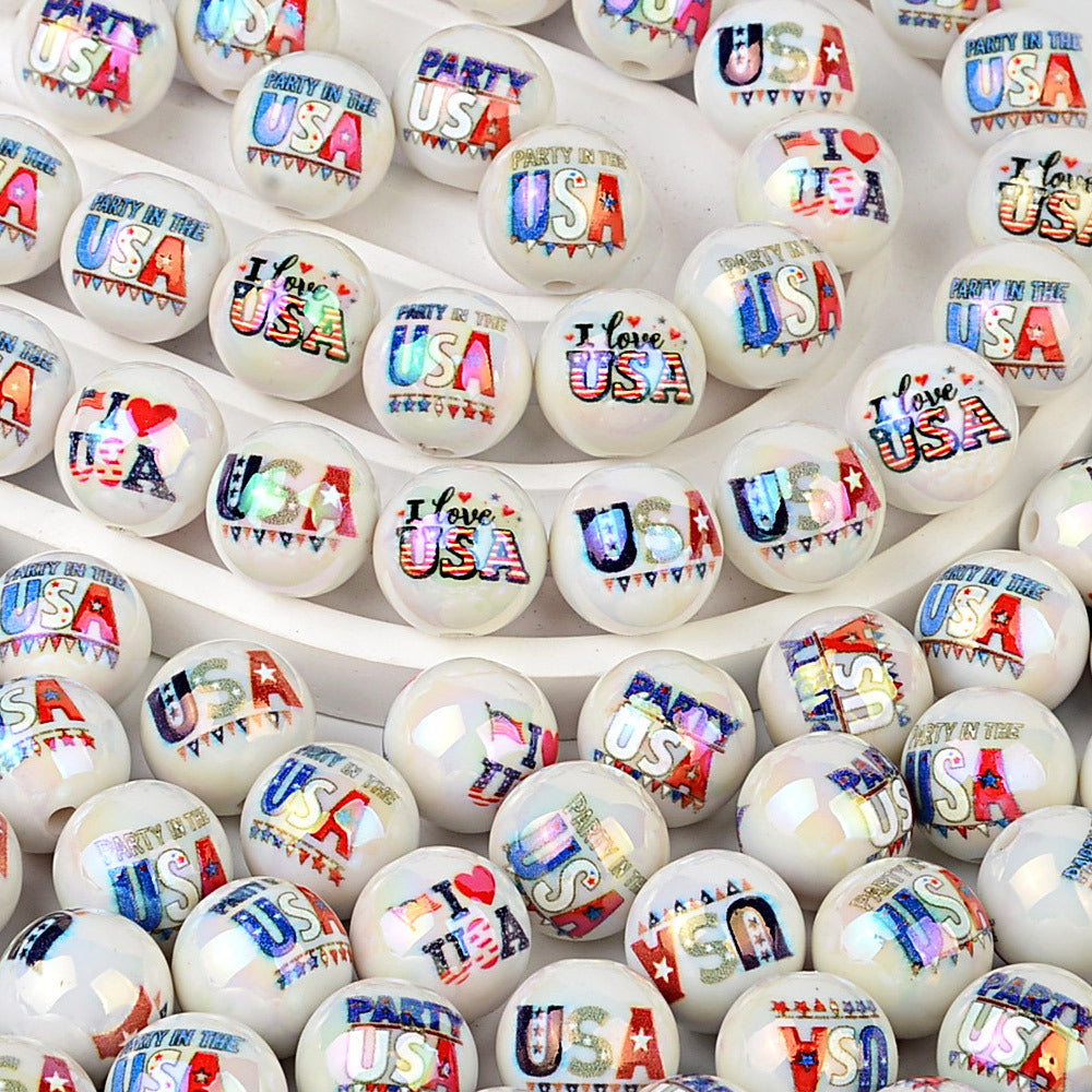 100Pcs double-sided printing I LOVE USA through hole beaded free Muse DIY mobile phone chain bag pendant material jewelry matching