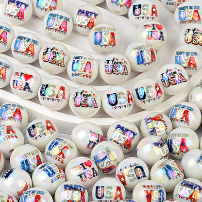 100Pcs double-sided printing I LOVE USA through hole beaded free Muse DIY mobile phone chain bag pendant material jewelry matching