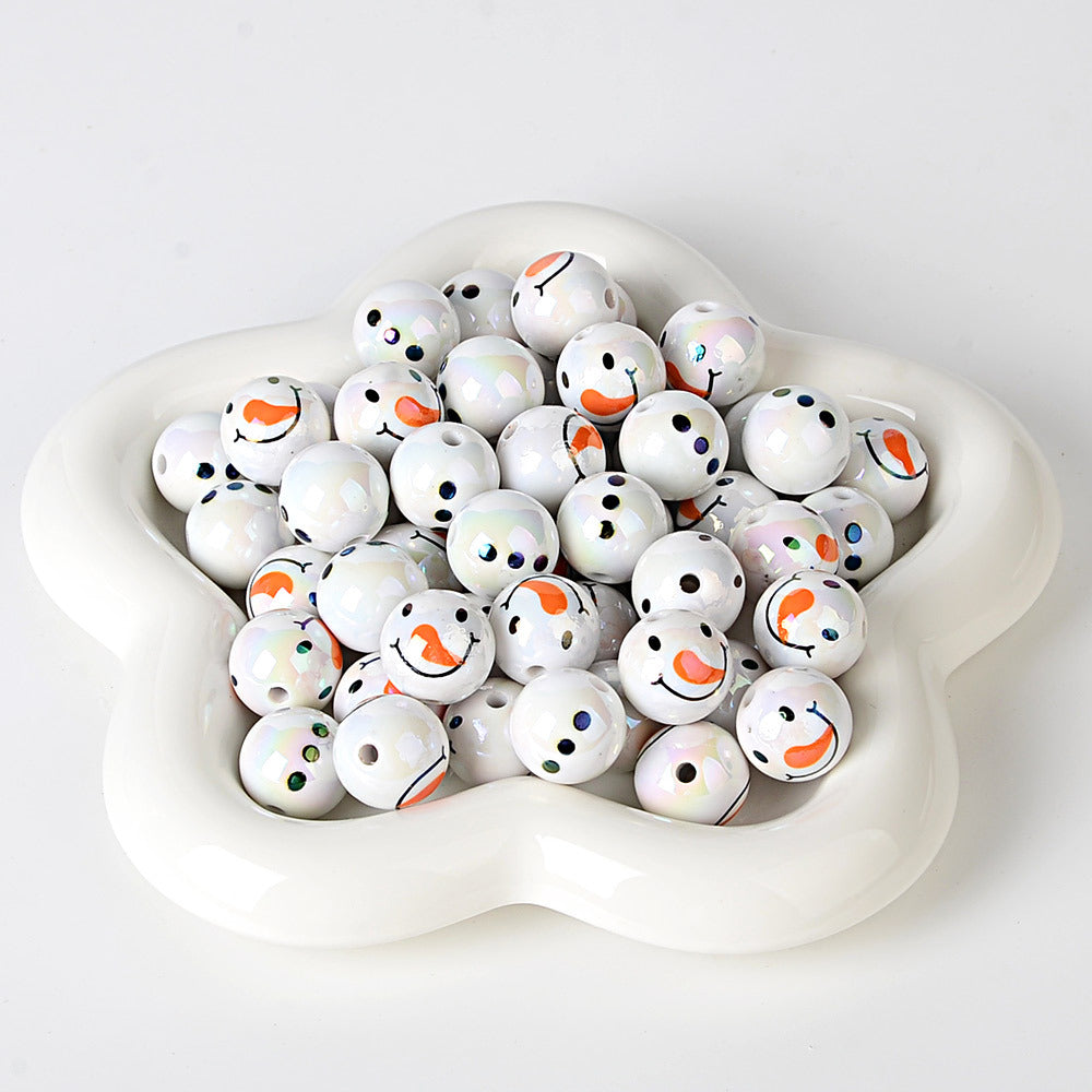 100Pcs Christmas doll snowman round beads DIY mobile phone keychain bead pen earrings jewelry accessories materials