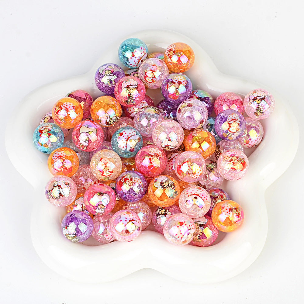 100Pcs UV strawberry girl printed beads DIY bead pen mobile phone chain keychain car hanging, etc. With DIY bracelet loose beads