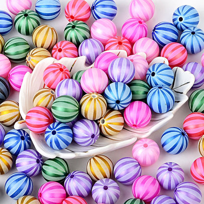 100Pcs watermelon pattern matte matte rainbow printing straight hole round bead DIY mobile phone chain keychain bead pen jewelry accessories