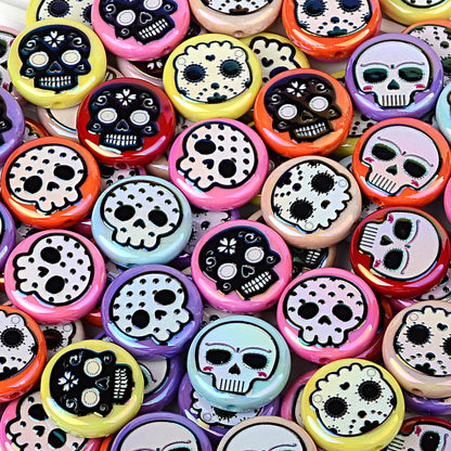 100Pcs 24mm double-sided UV plated colored skull disc beaded DIY handmade beaded pen mobile phone chain jewelry accessories