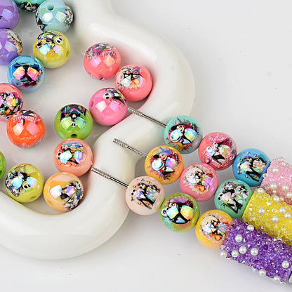 Cross-border Halloween print Jack and Sally pattern straight hole beaded DIY mobile phone chain keychain accessories