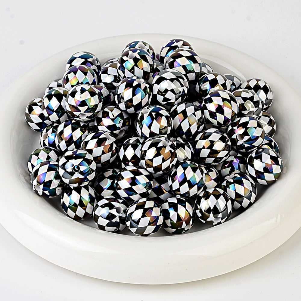 100Pcs 16mm UV rhombus grid through hole round beads DIY handmade beaded loose bead string pen mobile phone chain jewelry accessories spot