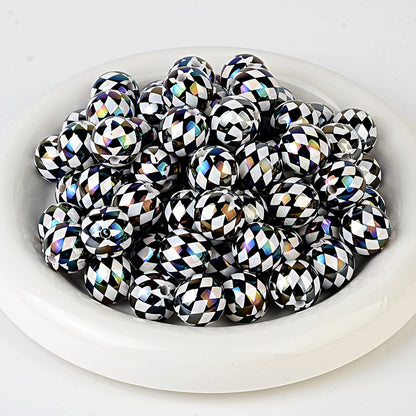 100Pcs 16mm UV rhombus grid through hole round beads DIY handmade beaded loose bead string pen mobile phone chain jewelry accessories spot
