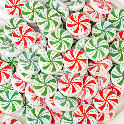 100Pcs Christmas red and green spiral windmill candy acrylic disc beads DIY handmade beaded jewelry accessories wholesale