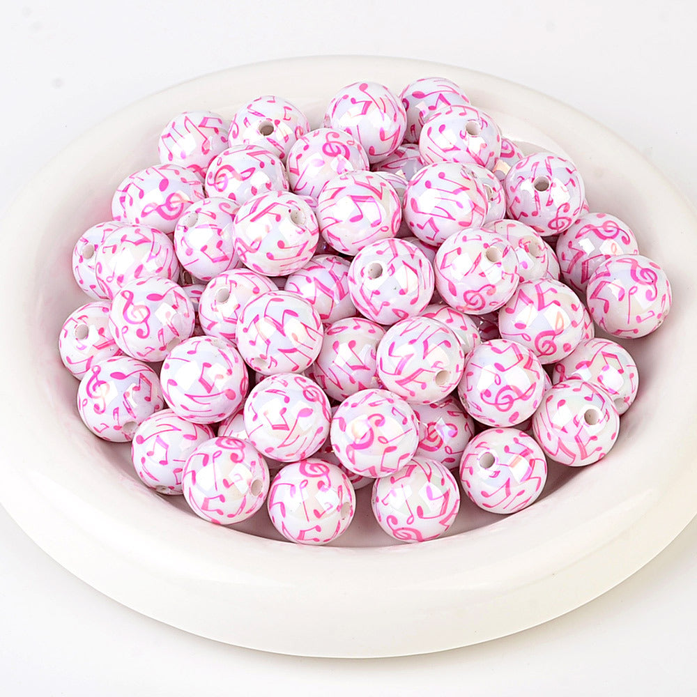 100Pcs new color music symbol printing straight hole round beads DIY mobile phone chain bead pen plated color jewelry accessories wholesale