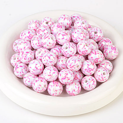 100Pcs new color music symbol printing straight hole round beads DIY mobile phone chain bead pen plated color jewelry accessories wholesale