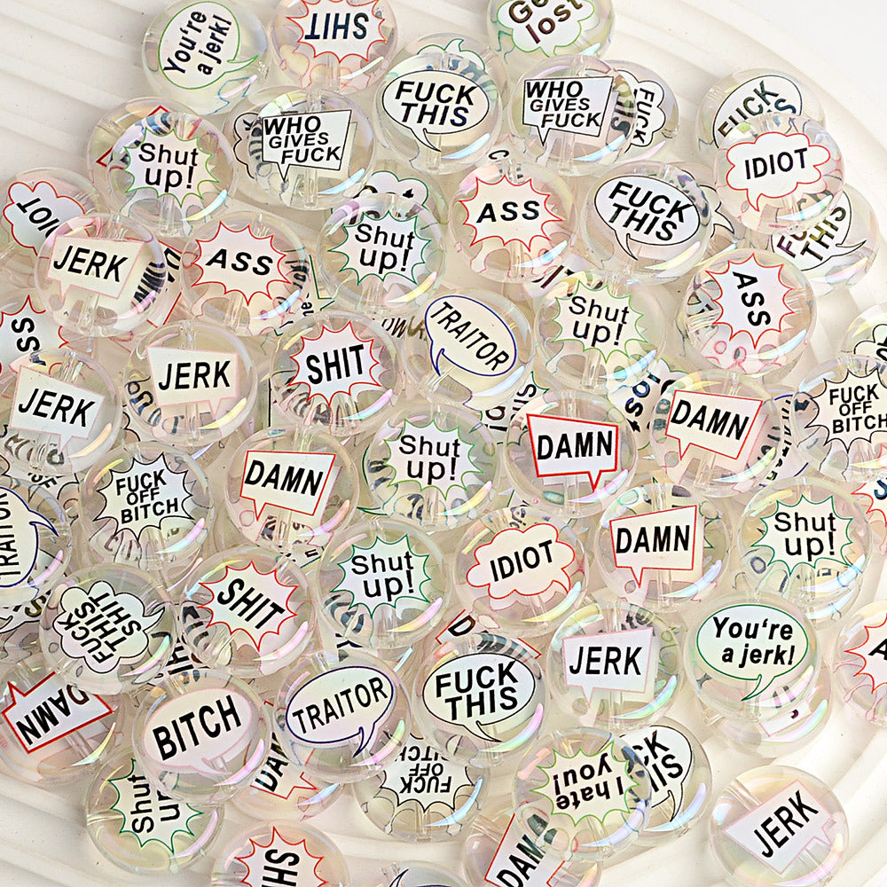 100Pcs bad words double-sided printed English letter disc beaded through hole round bead DIY handmade jewelry bracelet bag pendant material
