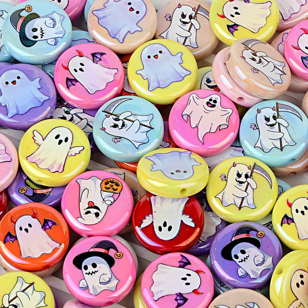 100Pcs UV plated Halloween element mixed ghost round cake beaded DIY beaded pen mobile phone keychain accessories