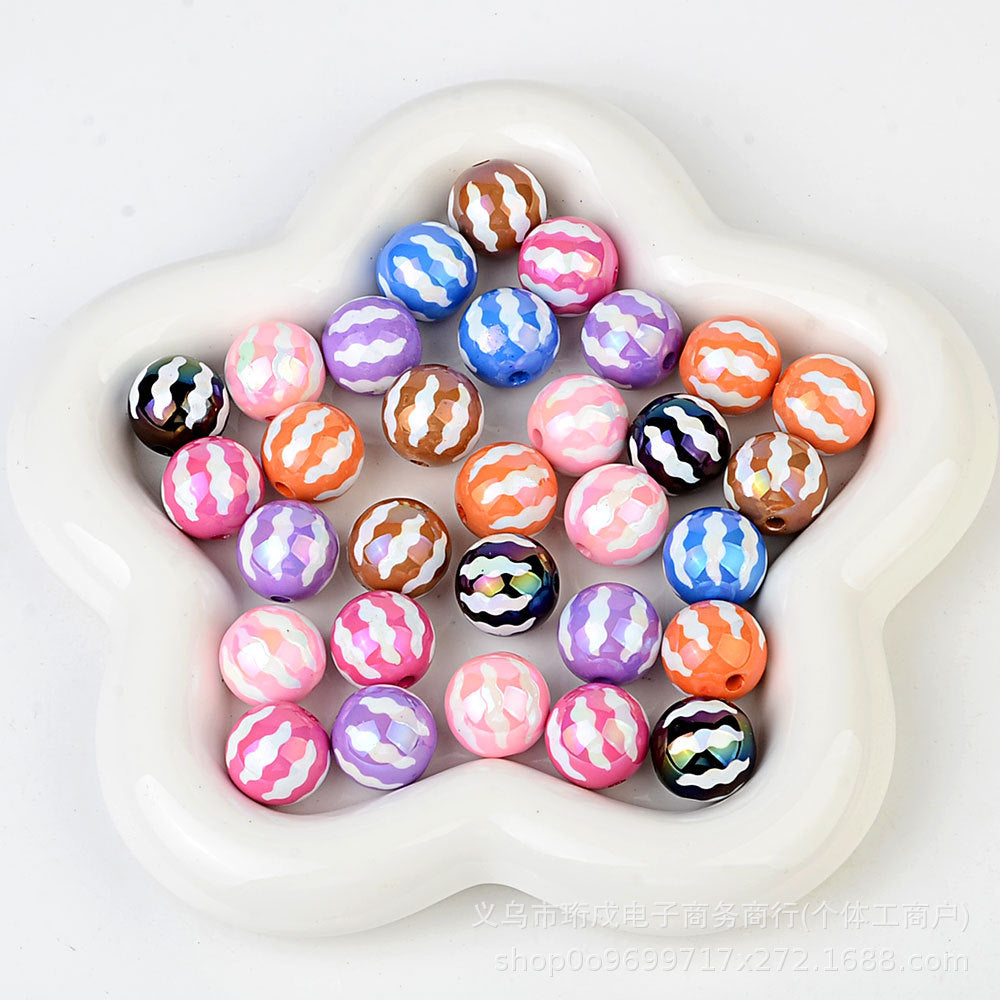 100Pcs acrylic UV plated colored watermelon striped bead printing beaded DIY bead pen mobile phone chain keychain jewelry accessories
