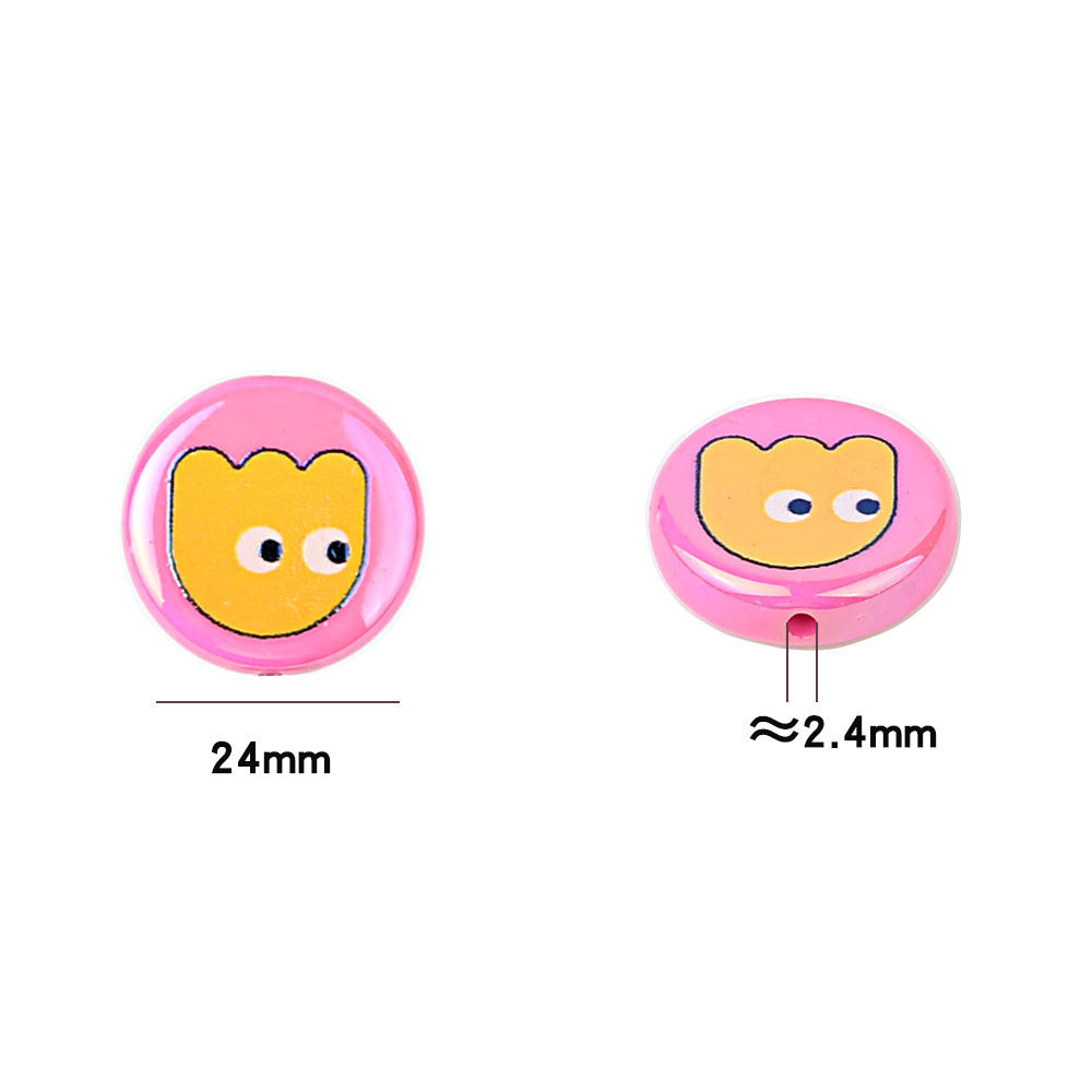 100Pcs 24mm acrylic plated color cartoon Pac-Man printed flat beads DIY mobile phone rope keychain accessories loose beads