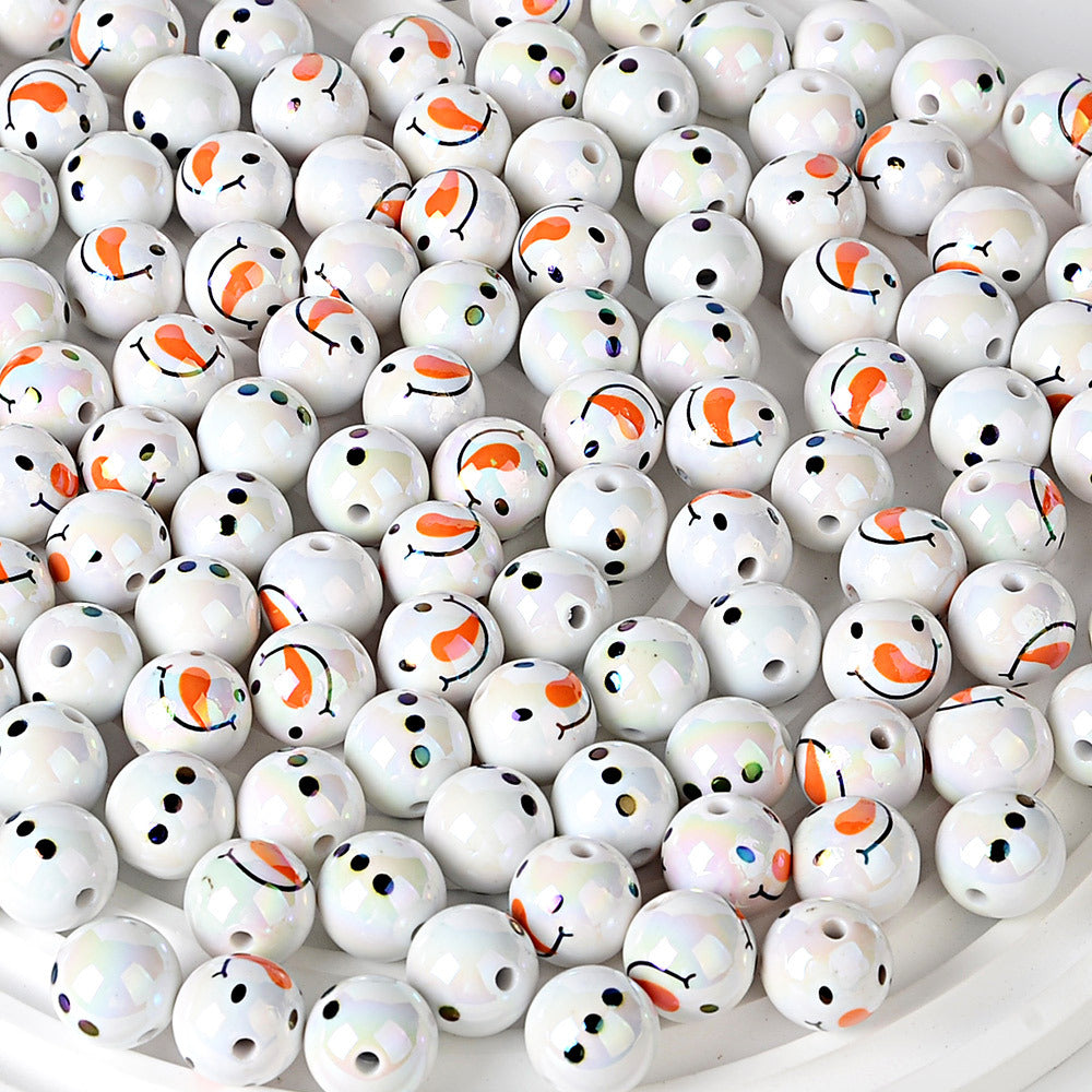 100Pcs Christmas doll snowman round beads DIY mobile phone keychain bead pen earrings jewelry accessories materials