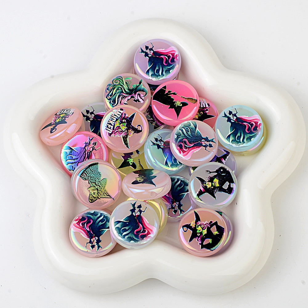 100Pcs 24mm acrylic magic bad witch straight hole flat bead DIY mobile phone rope keychain jewelry accessories