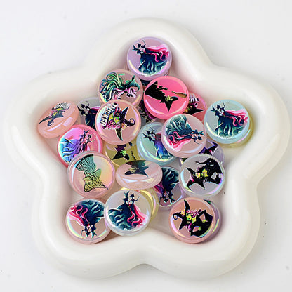 100Pcs 24mm acrylic magic bad witch straight hole flat bead DIY mobile phone rope keychain jewelry accessories