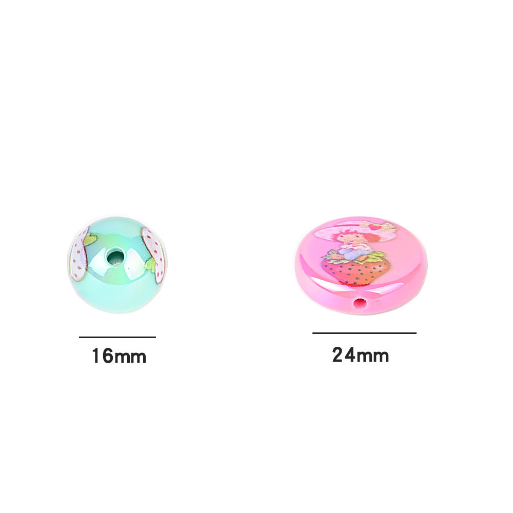 100Pcs UV strawberry girl printed beads DIY bead pen mobile phone chain keychain car hanging, etc. With DIY bracelet loose beads