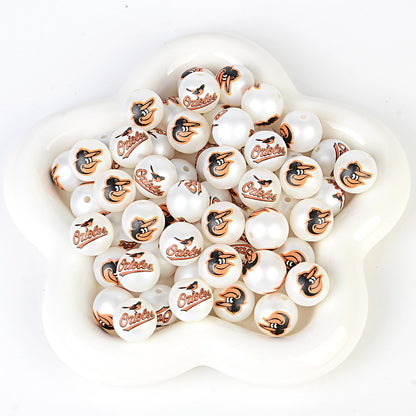 100Pcs 16mm frosted printing MLB baseball league round beads loose beads DIY bead pen car hanging baseball team accessories