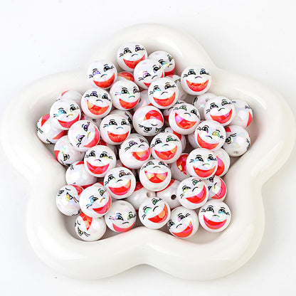 100Pcs new funny expression printed beads smiley eyes cartoon beaded DIY bracelet keychain loose beads beaded wholesale