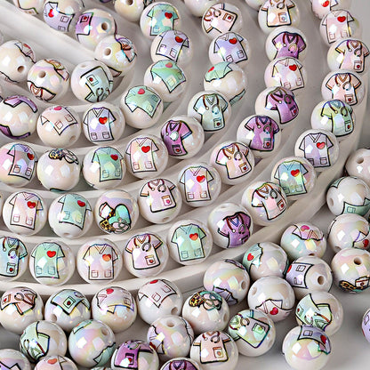 100Pcs 16mm acrylic UV printing nurse clothing straight hole round beads DIY mobile phone rope keychain bead pen accessories