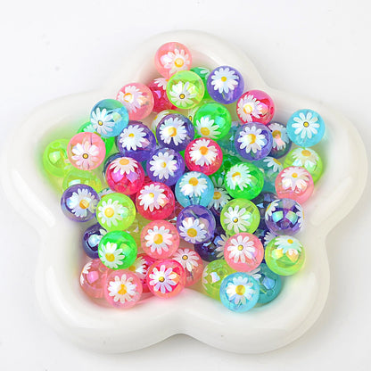 100Pcs acrylic double-sided printing small daisy sunflower 16mm vertical hole beaded DIY mobile phone keychain jewelry accessories