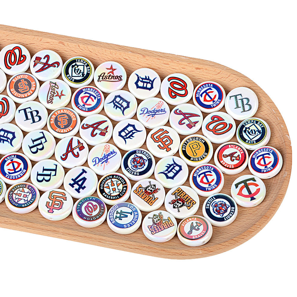 100Pcs 24mm American MLB Major Baseball League Printed Beaded Disc Beads DIY Handmade Pen Mobile Phone Chain Accessories