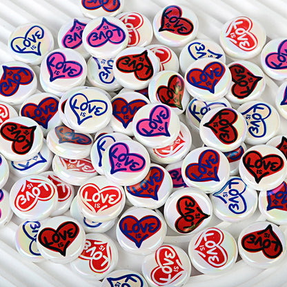 100Pcs acrylic plated Valentine's Day love love printing straight hole round cake beads DIY bead pen jewelry accessories material