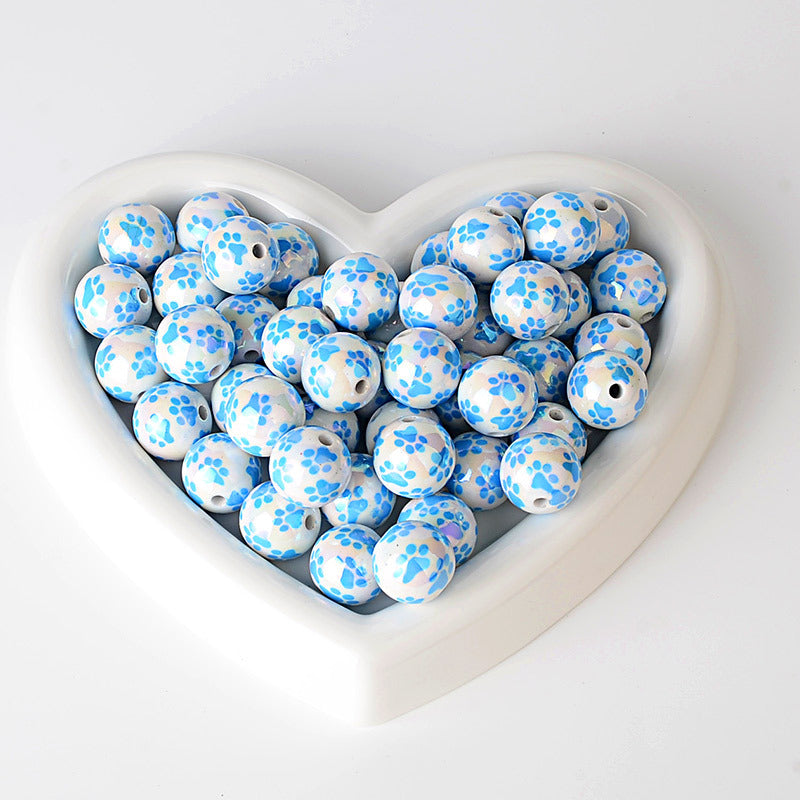 100Pcs 16mm Color Small Fresh Cat's Claw Pattern Printed Acrylic Beads Suitable for DIY Beads Bulk