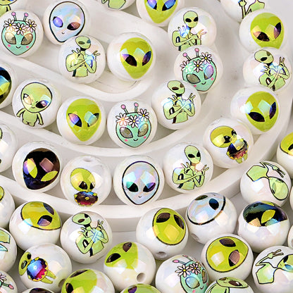 100Pcs acrylic solid color printing alien 16mm vertical hole DIY Douyin live broadcast mobile phone rope keychain pen accessories