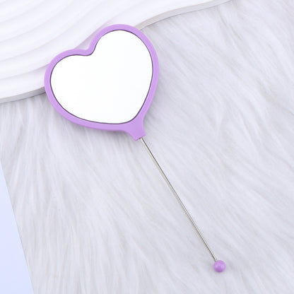 Heart-shaped makeup mirror, love DIY beaded mirror, handheld makeup mirror, portable single-sided vanity mirror, plastic spot.
