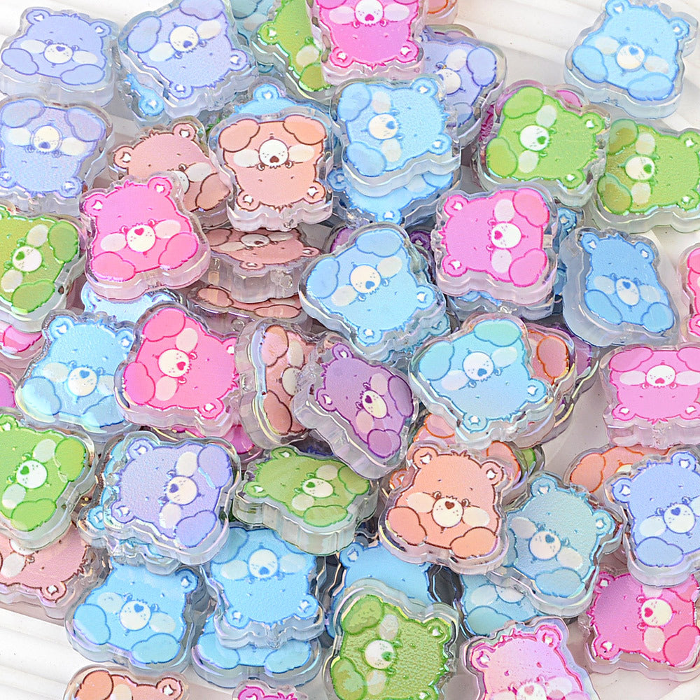 100Pcs through hole rainbow bear cartoon thick relief piece bead pen accessories DIY handmade jewelry mobile phone key chain pendant