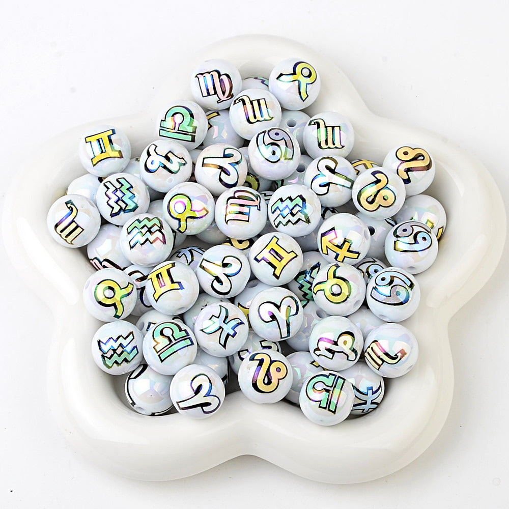 100Pcs acrylic printing twelve constellation symbols through hole round beads DIY mobile phone chain bag chain bead pen jewelry accessories