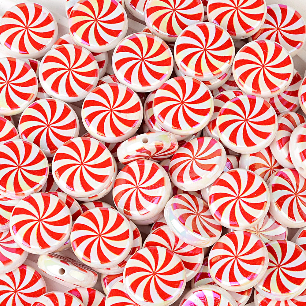 100Pcs Christmas red and green spiral windmill candy acrylic disc beads DIY handmade beaded jewelry accessories wholesale