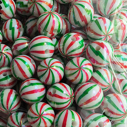 100Pcs 16mm Christmas acrylic printing striped spiral through hole beads DIY bead pen mobile phone chain accessories loose beads