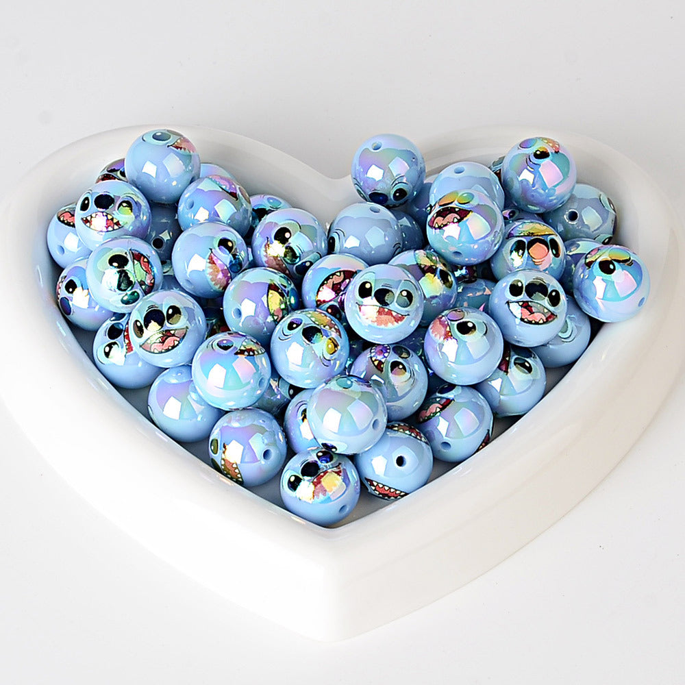 100Pcs 16mmUV plated color Stitch series printing beads DIY bead pen mobile phone keychain car hanging and other accessories