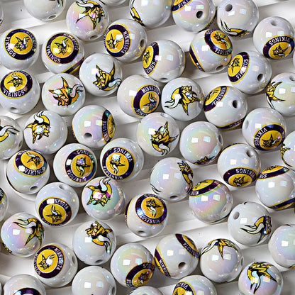 100Pcs 16MM American NFL32 football teams printed round beads DIY double-sided printed bead pen car hanging mobile phone with