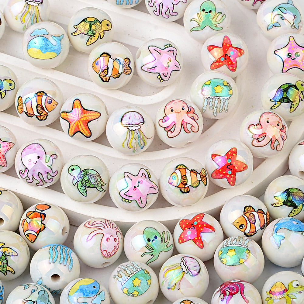 100Pcs acrylic solid color printing marine life starfish clownfish DIY mobile phone rope keychain pen jewelry accessories