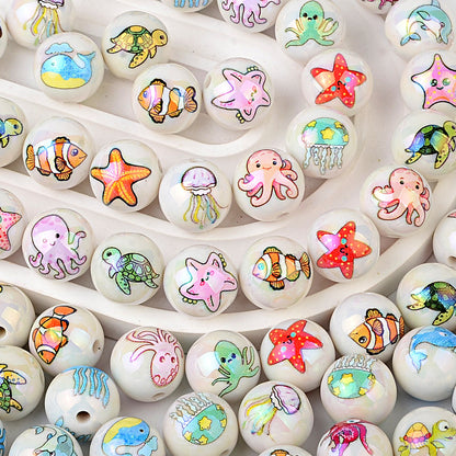 100Pcs acrylic solid color printing marine life starfish clownfish DIY mobile phone rope keychain pen jewelry accessories