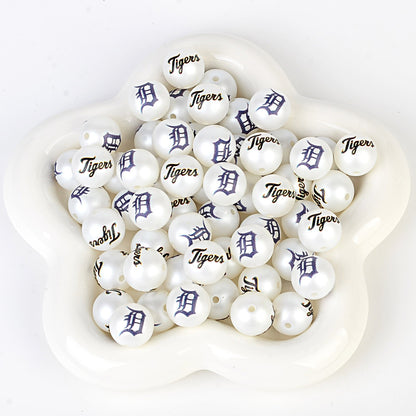 100Pcs 16mm frosted printing MLB baseball league round beads loose beads DIY bead pen car hanging baseball team accessories