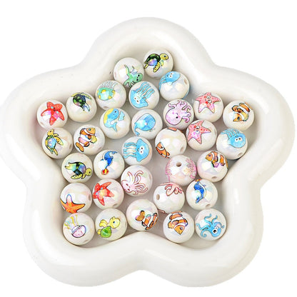 100Pcs acrylic solid color printing marine life starfish clownfish DIY mobile phone rope keychain pen jewelry accessories