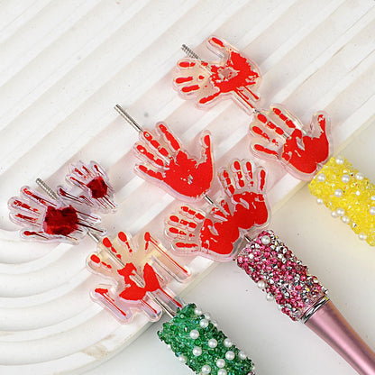 100Pcs Halloween double-sided relief blood handprint HELP through-hole chip bead DIY bag bead pen jewelry accessories