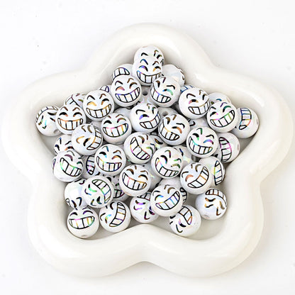 100Pcs new funny expression printed beads smiley eyes cartoon beaded DIY bracelet keychain loose beads beaded wholesale