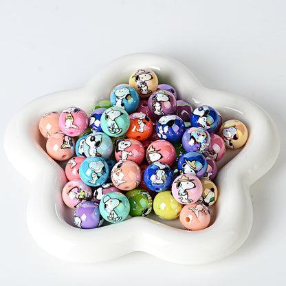 100Pcs 16mm acrylic double-sided printing Snoopy straight hole round beads DIY mobile phone chain beaded jewelry accessories loose beads
