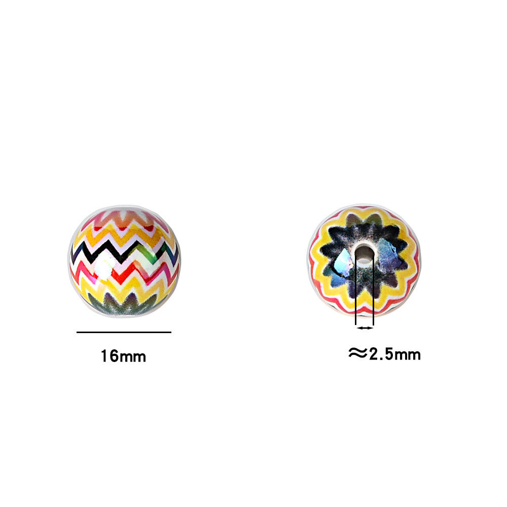 100Pcs 16mm acrylic rainbow wavy print round beads DIY bead pen mobile phone chain keychain car hanging accessories