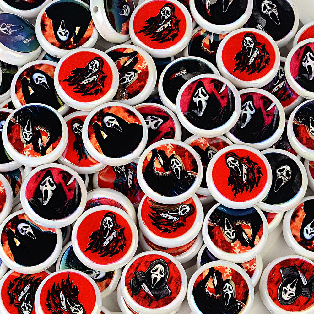 100Pcs 24mm double-sided printing Scream ghost killer through hole beaded DIY key and other jewelry accessories spot wholesale