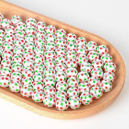 100Pcs Holiday Party Printed Beads Color Red and Green Polka Dots Through Hole Beads DIY Handmade Bead Pen Mobile Phone Chain Accessories
