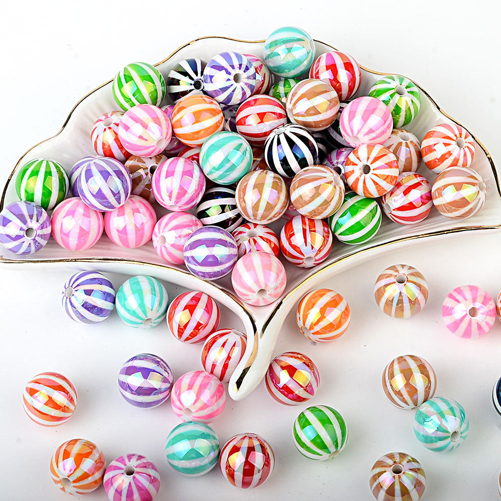 100Pcs Children's Fun Macaron Contrasting Watermelon Beads Striped Round Beads DIY Handmade Jewelry Accessories Bracelet Necklace Material Wholesale