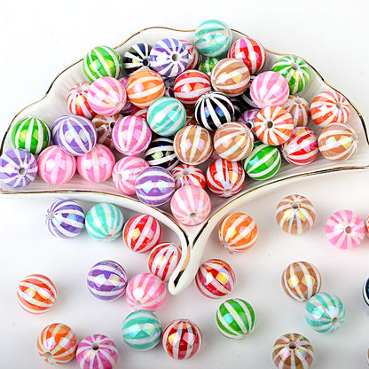 100Pcs Children's Fun Macaron Contrasting Watermelon Beads Striped Round Beads DIY Handmade Jewelry Accessories Bracelet Necklace Material Wholesale